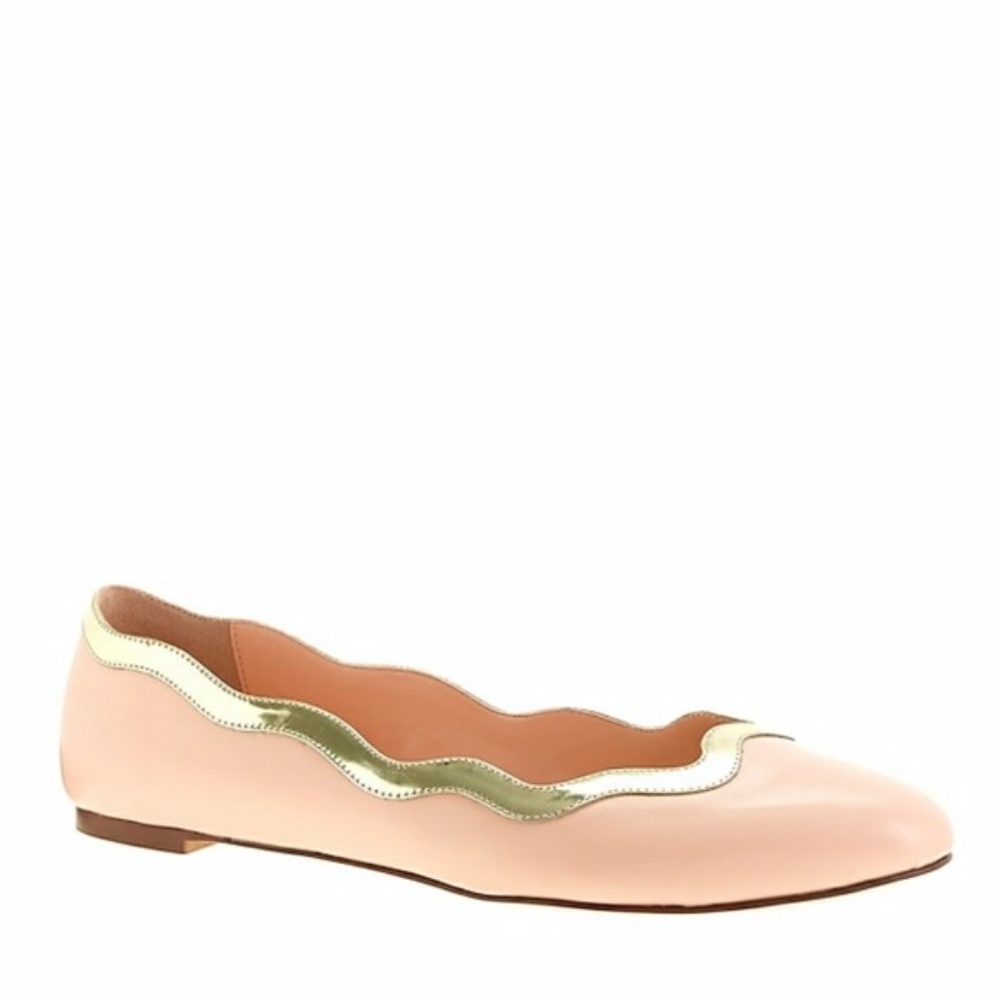 J. Crew Nude and Gold Scalloped Ballet Flats